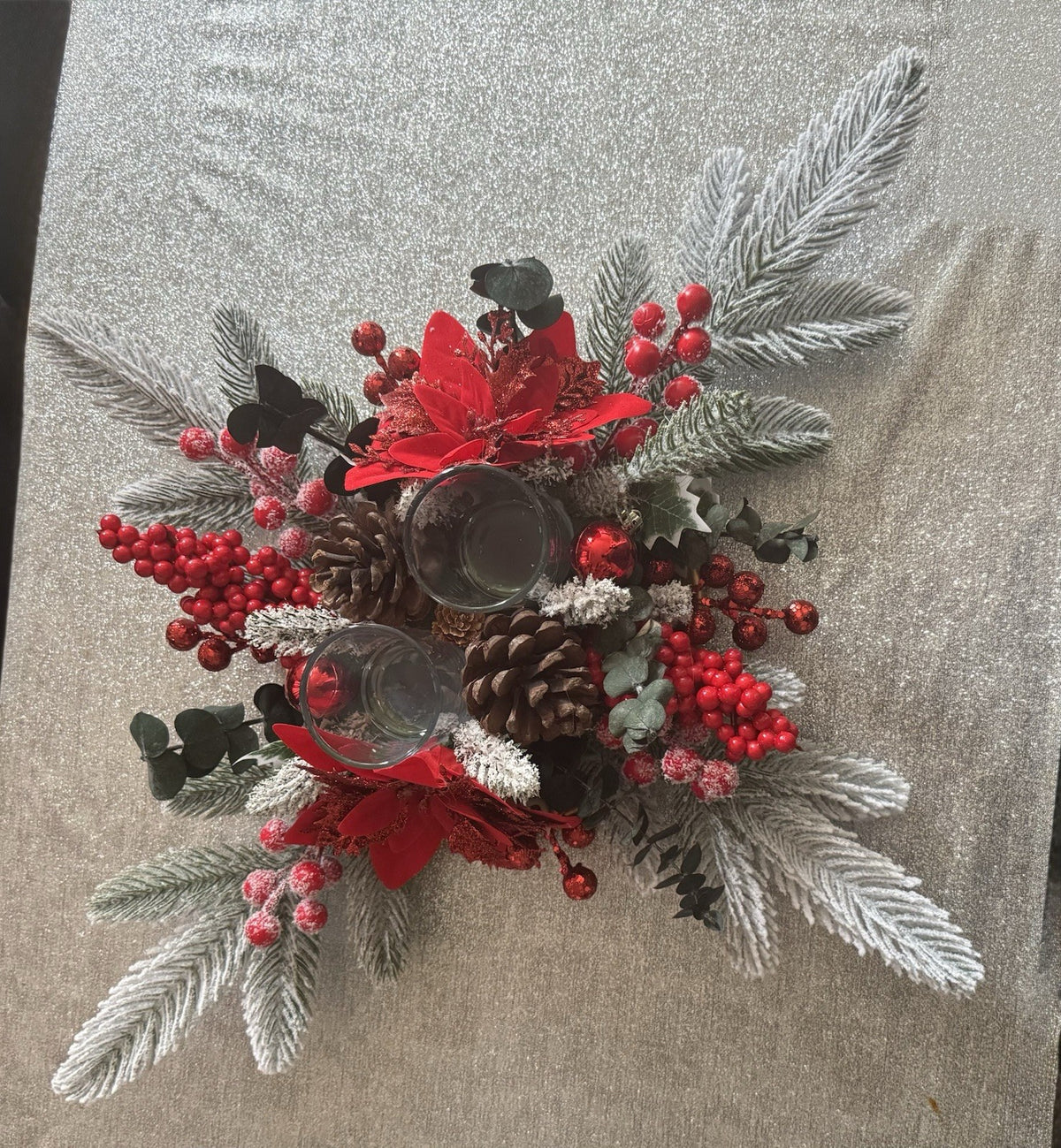 Christmas Table Centerpiece Red and Green with 2 Candles Christmas Decoration UK