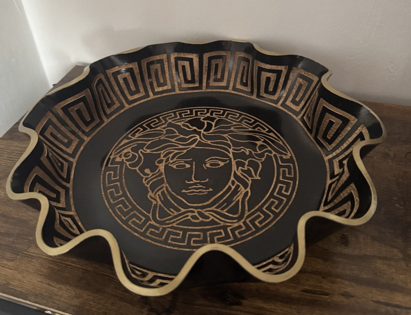 Fruit Bowl Medusa Greek Key Black With Gold