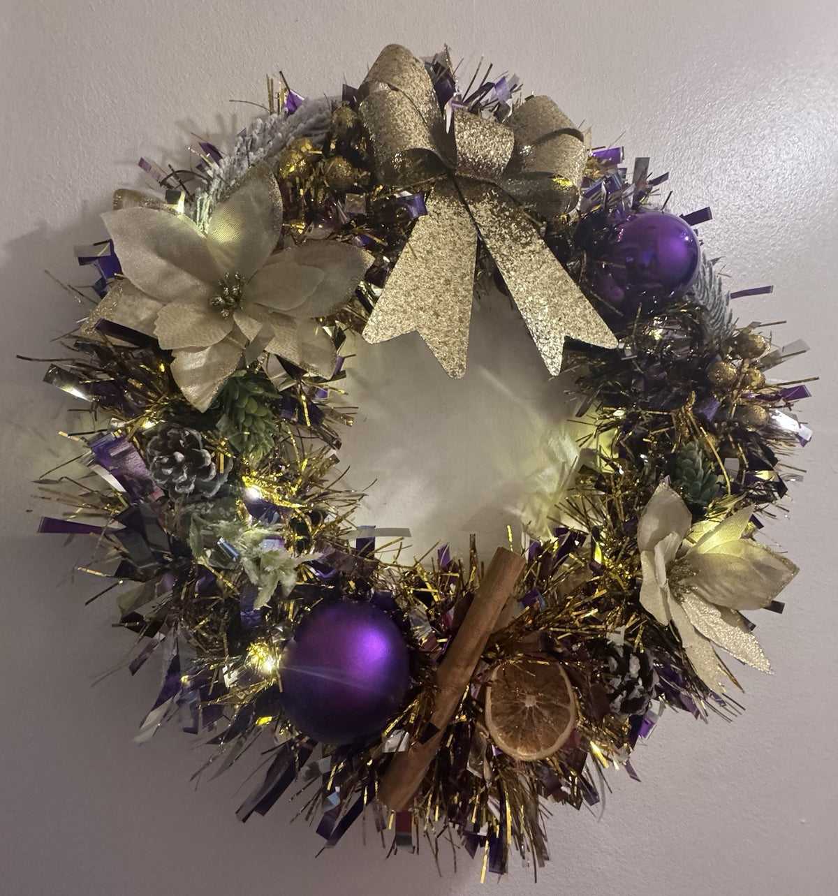 Christmas Wreath Purple and Gold with Lights for Front Door Christmas Wreath UK
