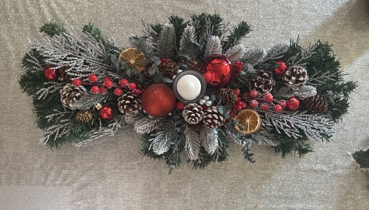 Christmas Candle Centrepiece Table Decoration With Dried Eucalyptus Pine Cone Uk