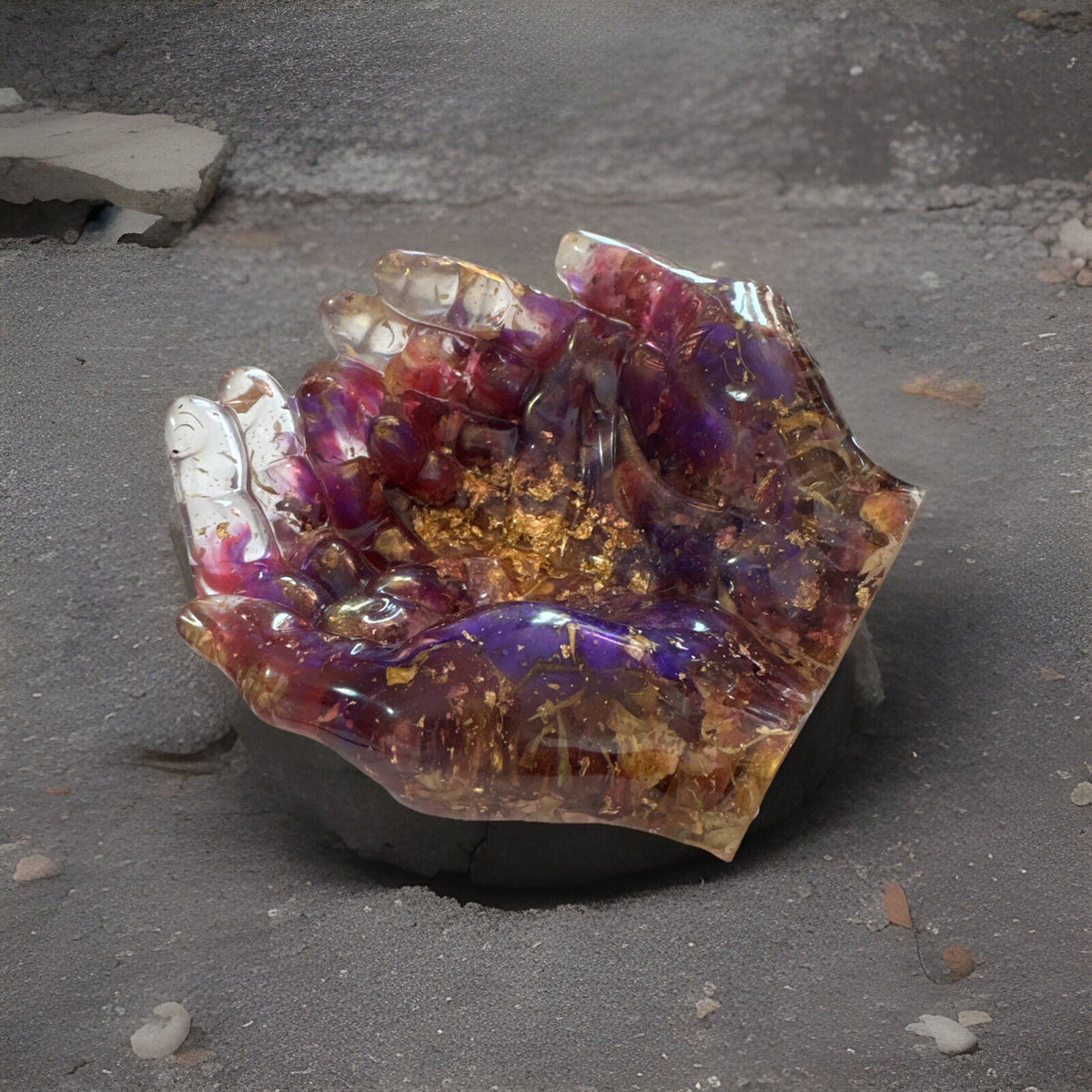 Handmade Resin Hands Bowl with Dried Roses & Gold Leaf Gift for Her, Home Decor