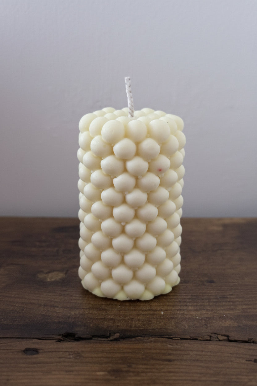 Handmade Apple Cinnamon Bubble Pillar Candle Ivory Home Decor Gift