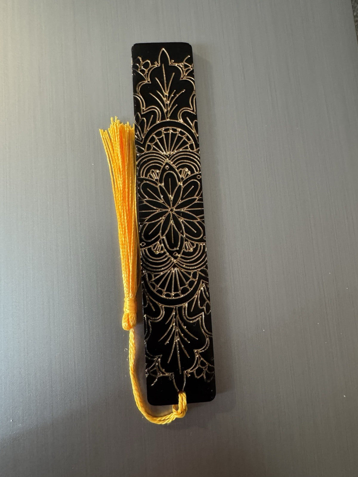 Bookmarks Black Background And Gold Embossed Stripe