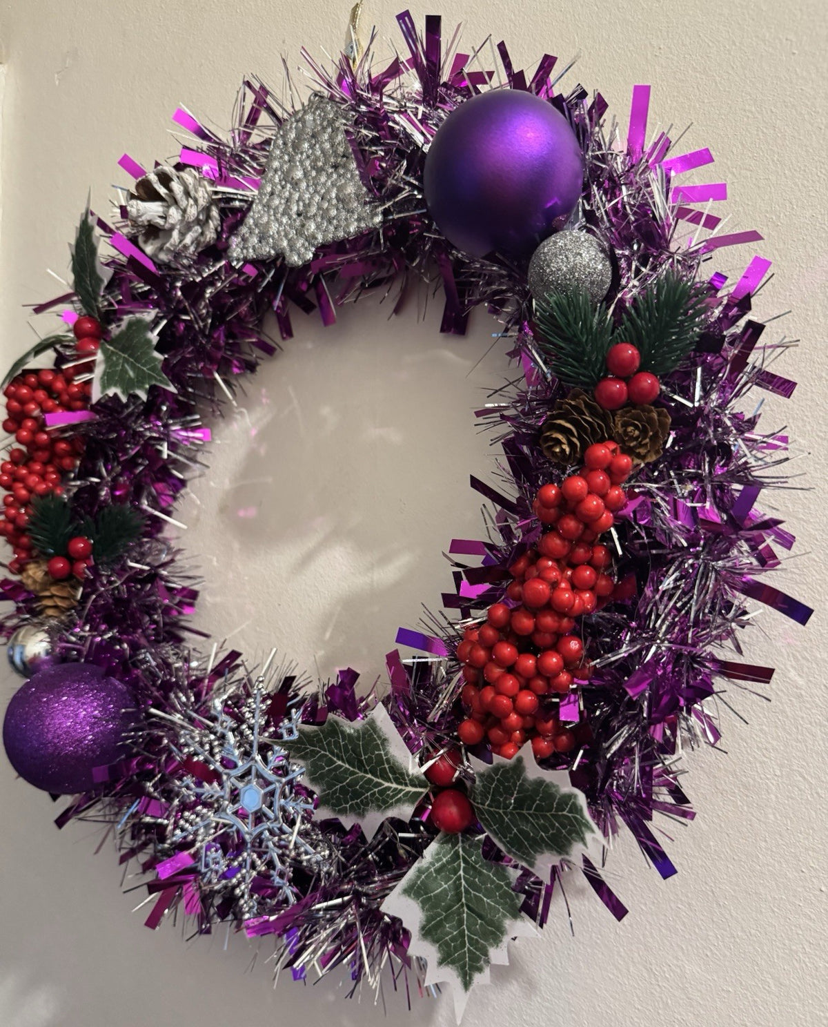 Christmas Wreath Purple and Silver with Lights Decoration for Front Door