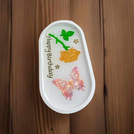 Handmade Trinket Tray Happy Birthday Design | Eco Resin Jewellery Holder Gift Uk