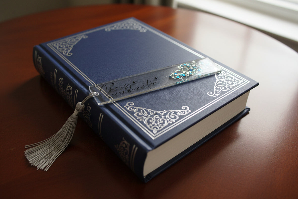 Decorative bookmark with 'Chaos Coordinator' text and embellishments on a plain background