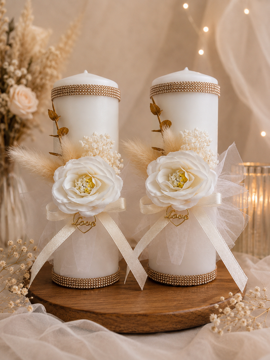 Handmade Wedding Candle | Single Candle or Set of 2 | Ivory Rose (70)