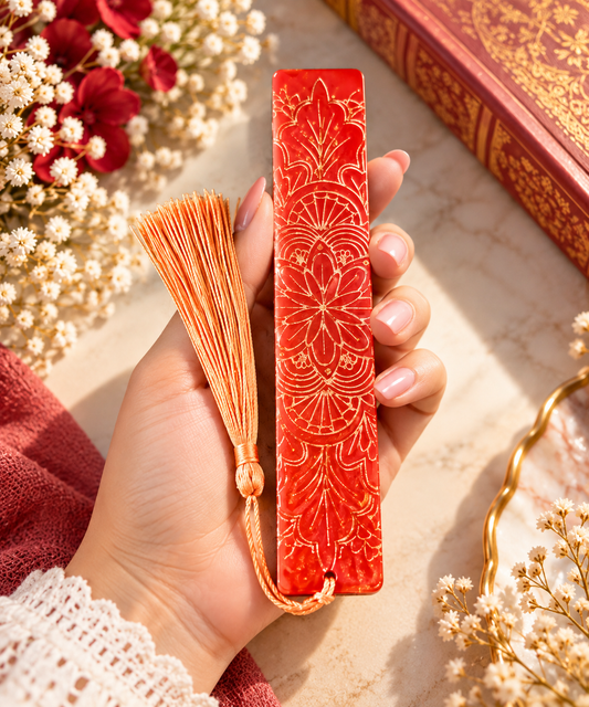 Bookmarks Red Background And Gold Embossed Stripe