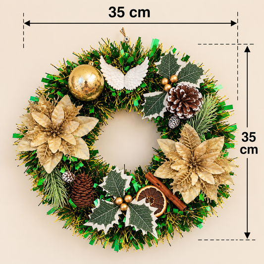 Elegant Green & Gold Christmas Wreath Luxury Handmade Holiday Door Decoration