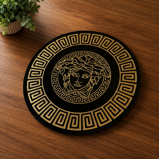 Embossed Dining Table Mat Handmade Resin Art Black With Gold