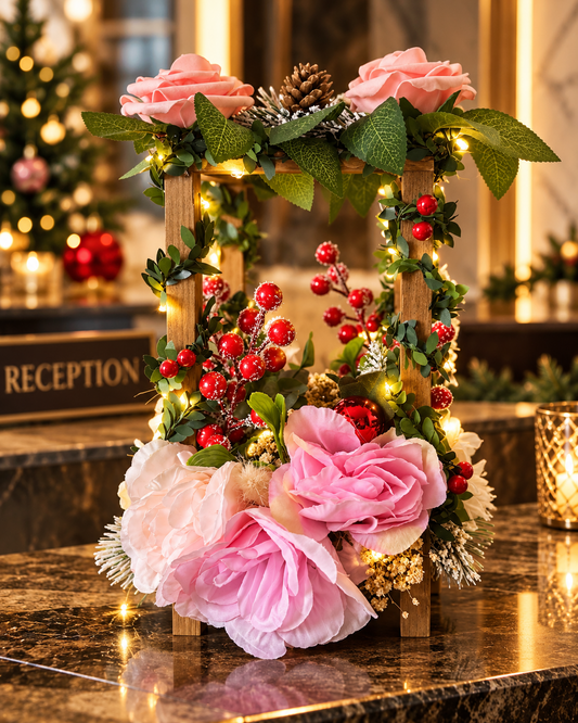 Christmas Floral Lantern Centrepiece with LED Lights – Café, Restaurant & Hotel Decor