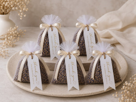 Personalised Lavender Sachets Wedding Favours | Dried Lavender Bags with Thank You Tag | Rustic Bridal Shower, Baby Shower, Christening Gift