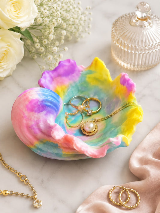 Jewellery Holder Tray Valet Station Handmade Shell Design Eco Resin Plaster