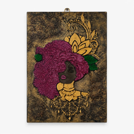 Handmade Textured African Woman Wall Art | 3D Plaster & Acrylic Canvas | Luxury Home Decor