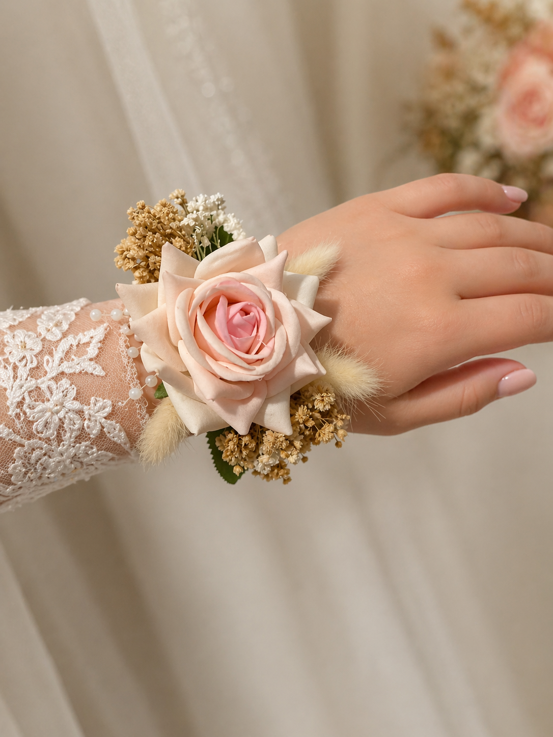 Wrist Corsage Artificial With Dried Flowers For Bridesmaids, Mother’s Bride