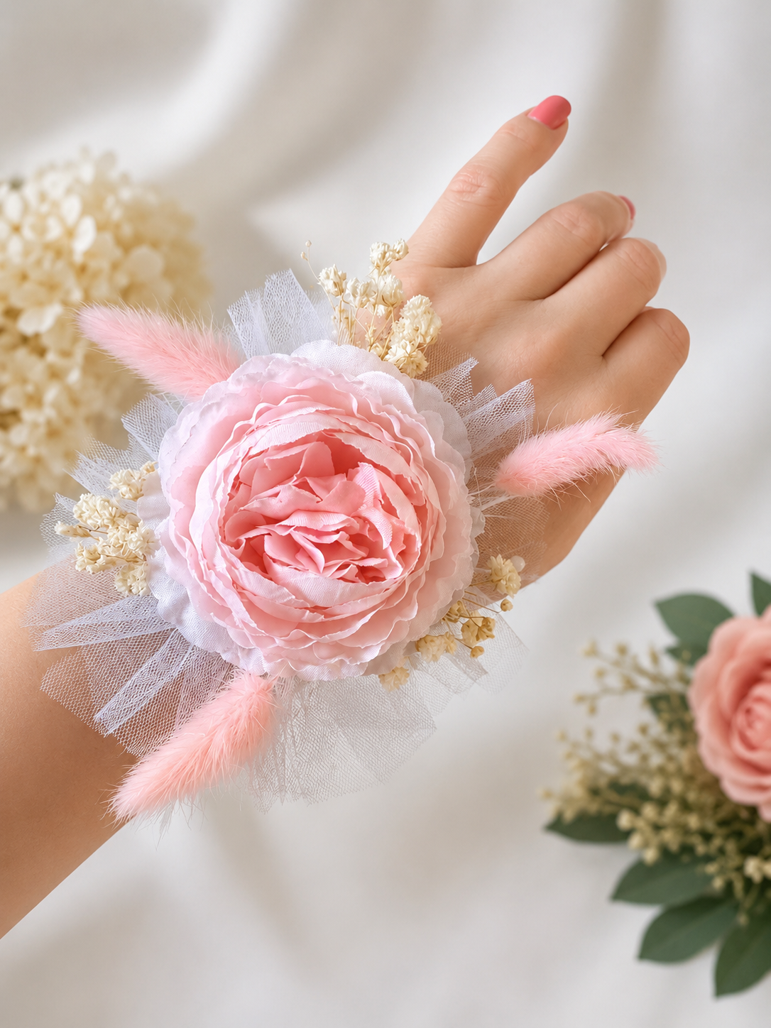 Wrist Corsage  Artificial Peony And  Dried Flowers For Bridesmaid