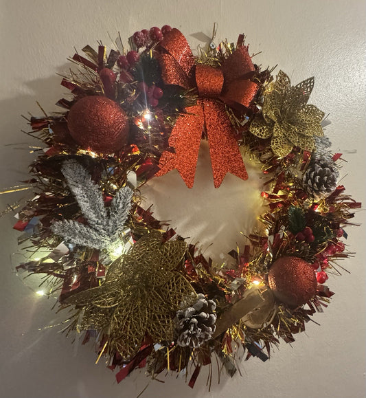 Christmas Wreath Red and Gold with Lights Christmas Decoration Front Door Decor