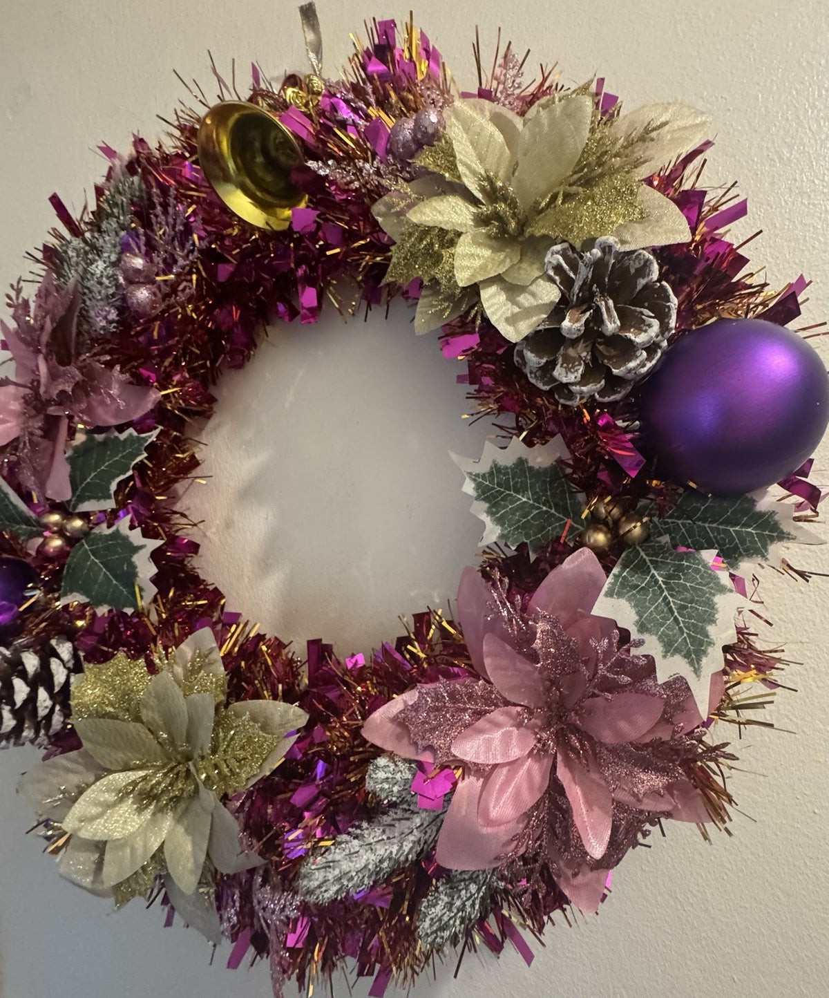 Christmas Wreath Purple and Gold with Lights for Front Door Christmas Wreath UK