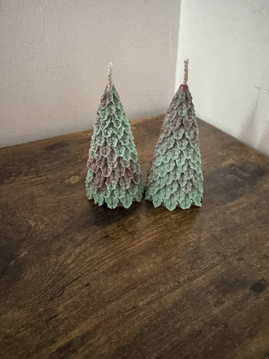 2 Pieces Pine Cone Tree Candles Christmas Decoration Candle Green Christmas