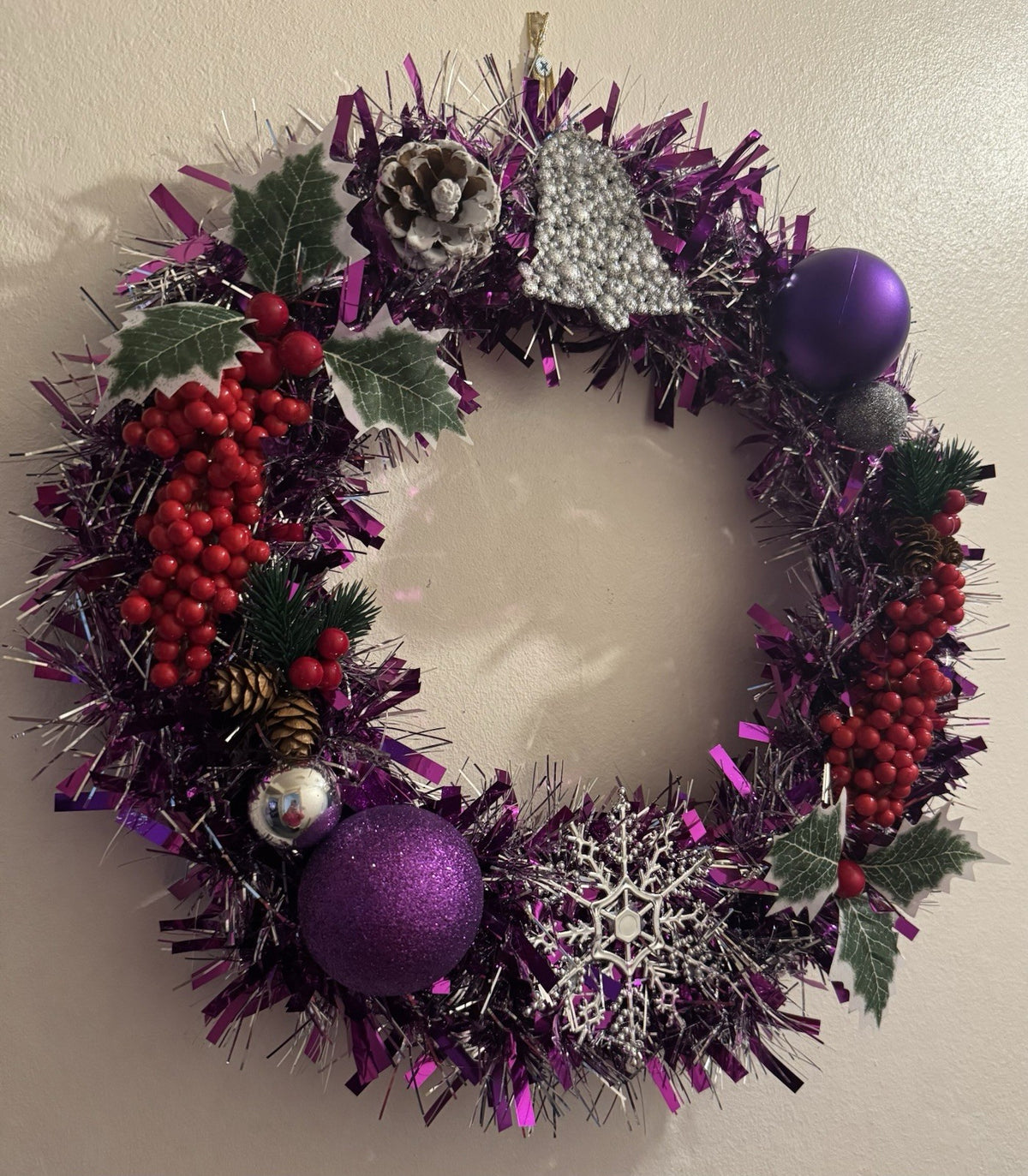 Christmas Wreath Purple and Silver with Lights Decoration for Front Door