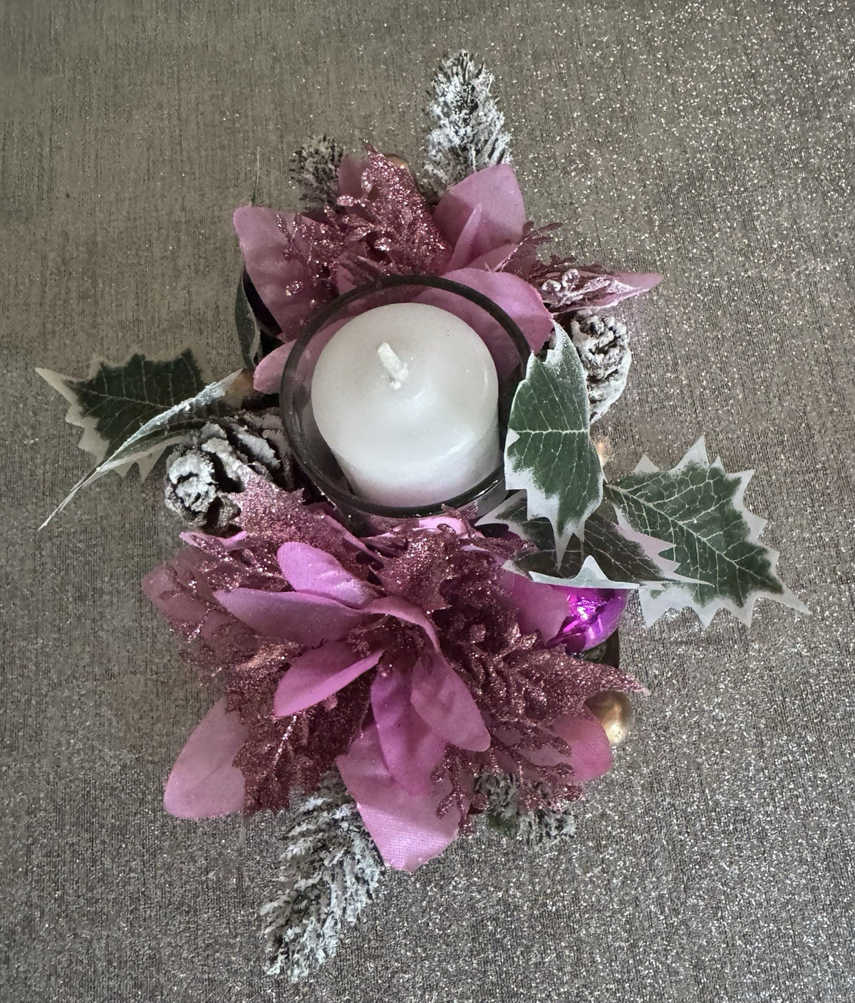 Handmade Pink Christmas Candle Centrepiece Festive Table Decoration Home Decor