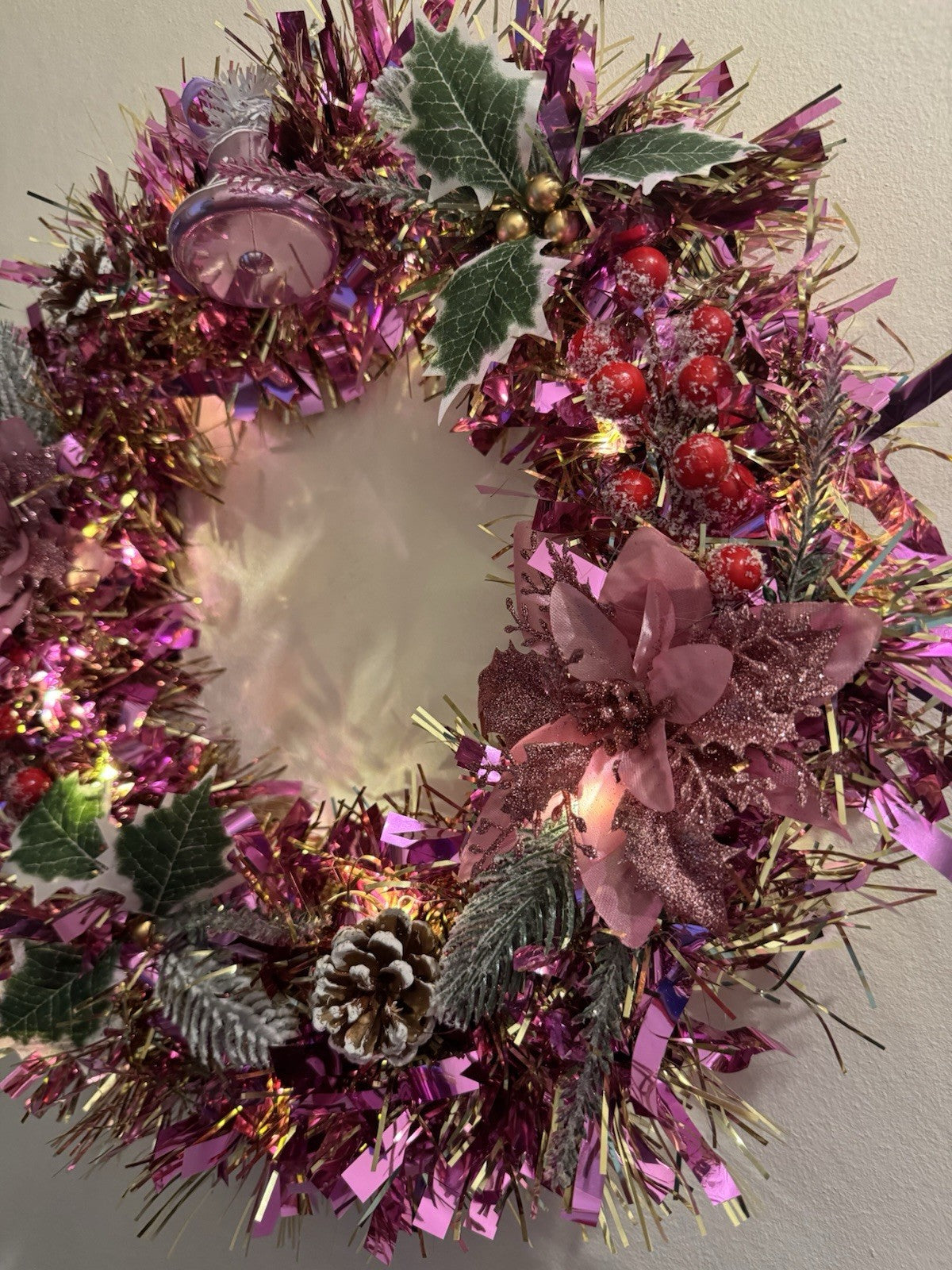 Christmas Wreath Pink with Lights for Front Door Christmas Decoration Wreath UK