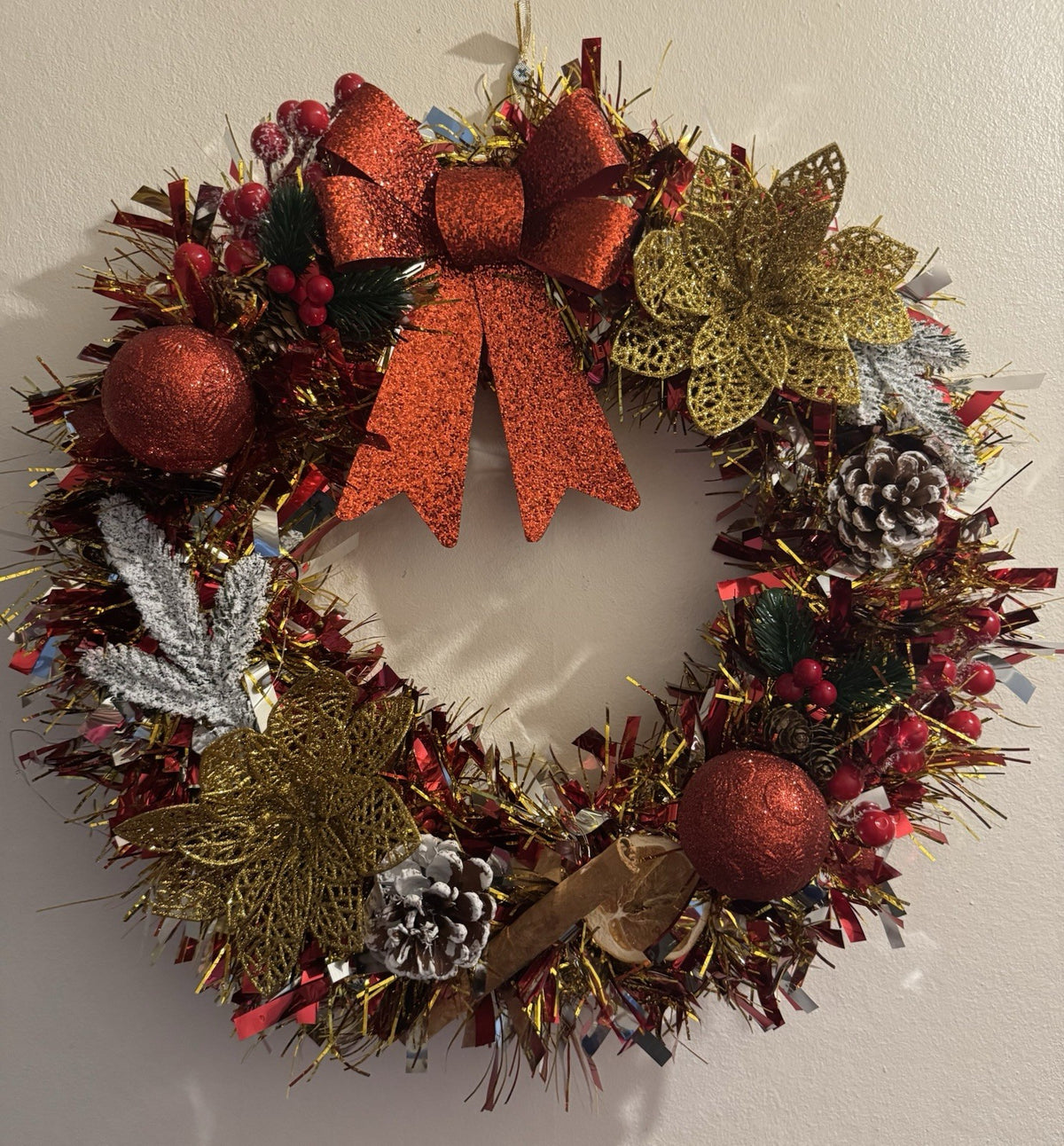 Christmas Wreath Red and Gold with Lights Christmas Decoration Front Door Decor