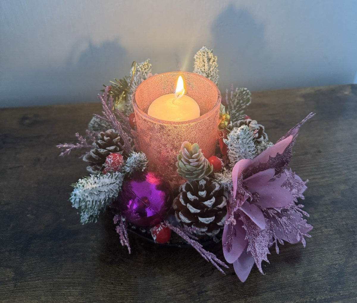 Handmade Pink Christmas Candle Centrepiece Festive Table Decoration Home Decor