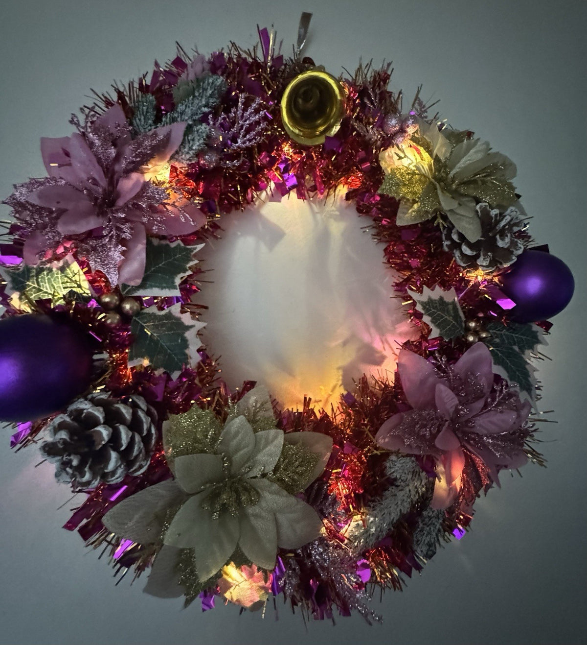 Christmas Wreath Purple and Gold with Lights for Front Door Christmas Wreath UK