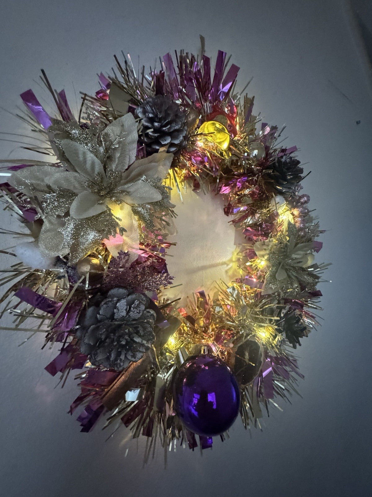 Christmas Wreath Pink and Gold with Lights Christmas Decoration Xmas Wreath