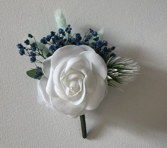 Corsage Wedding Boutonniere White Rose  Artificial With Dried Flowers For Groom