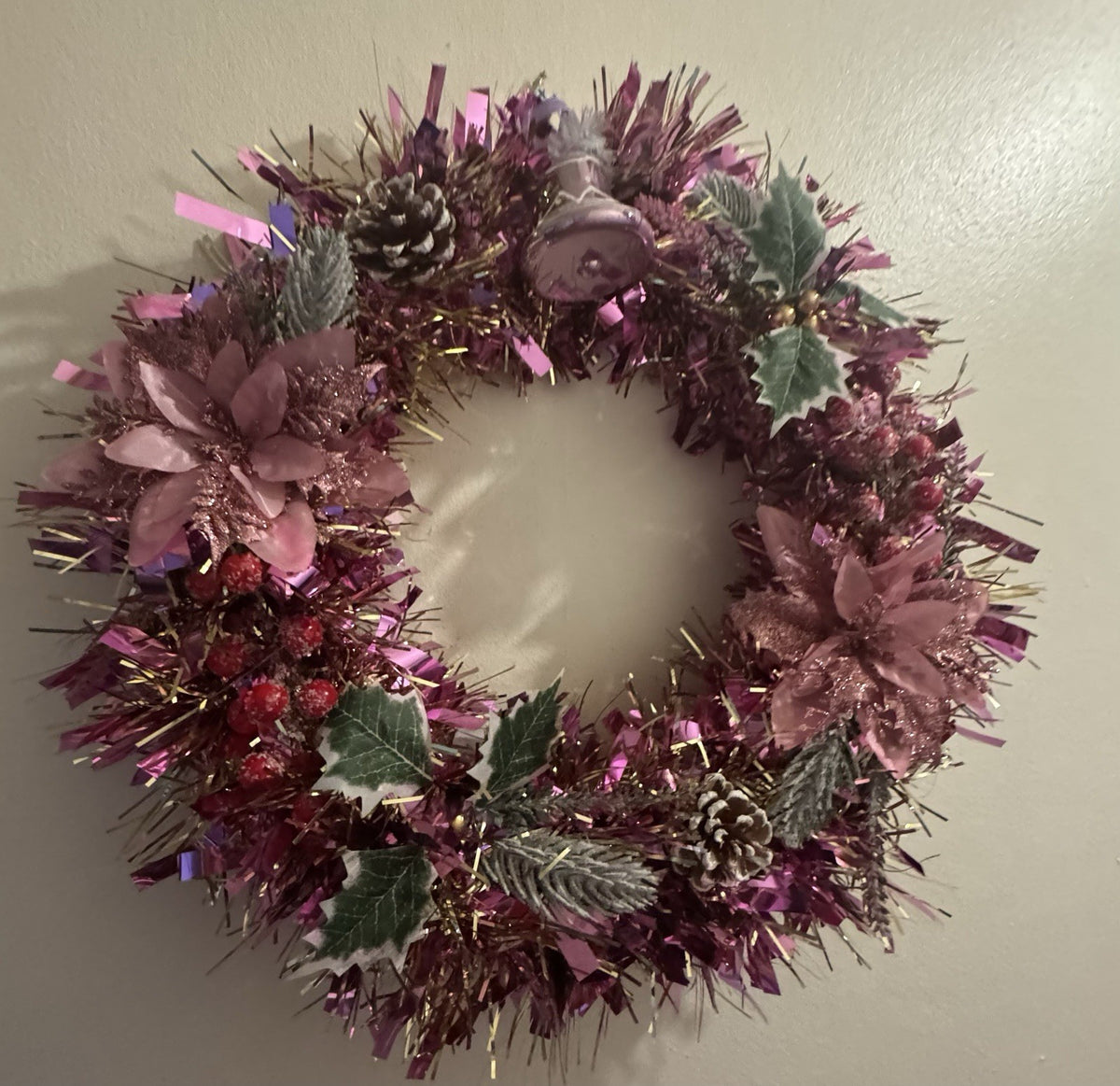 Christmas Wreath Pink with Lights for Front Door Christmas Decoration Wreath UK