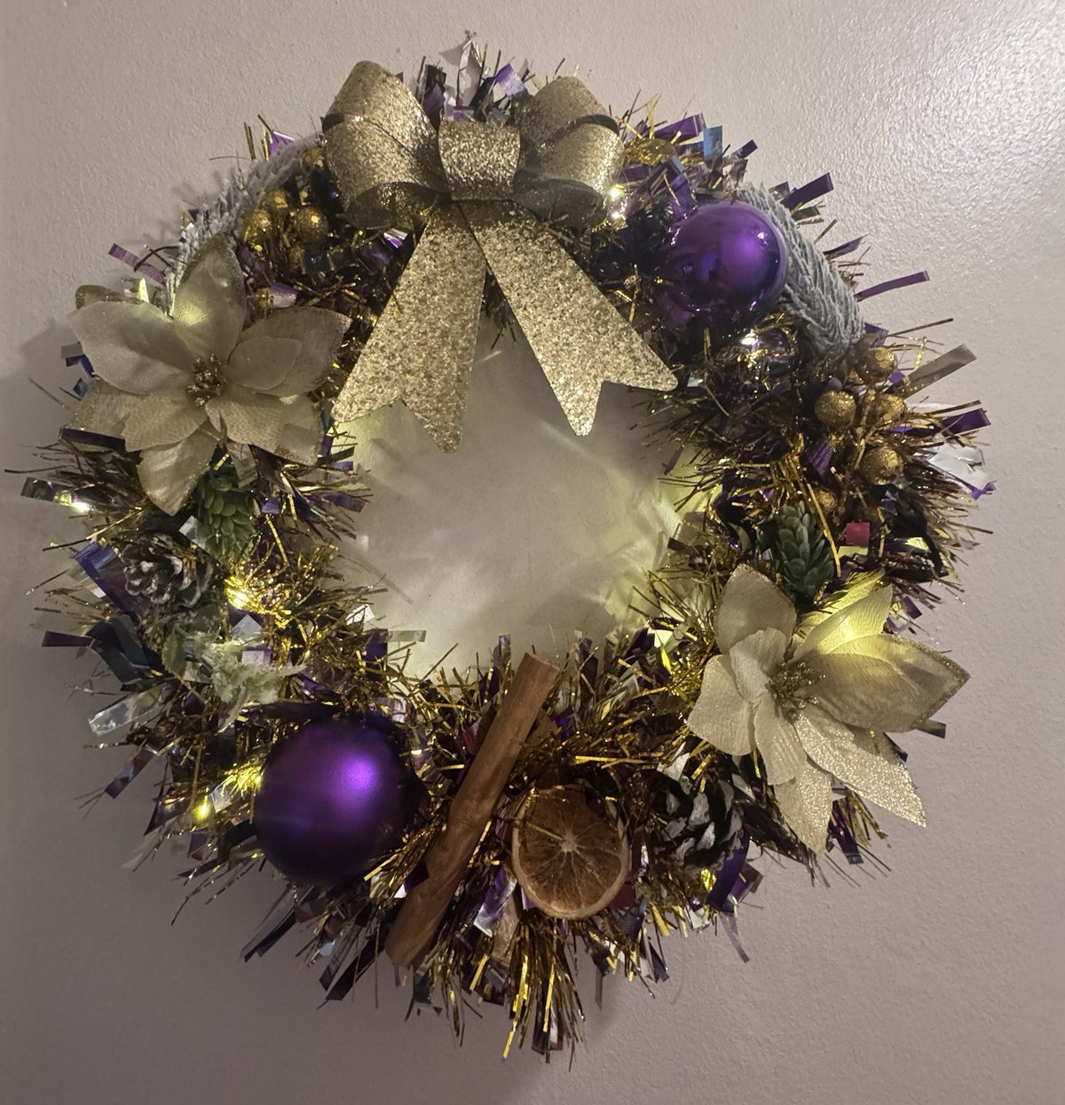 Christmas Wreath Purple and Gold with Lights for Front Door Christmas Wreath UK