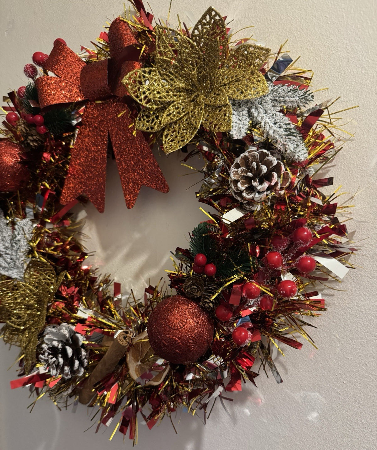 Christmas Wreath Red and Gold with Lights Christmas Decoration Front Door Decor