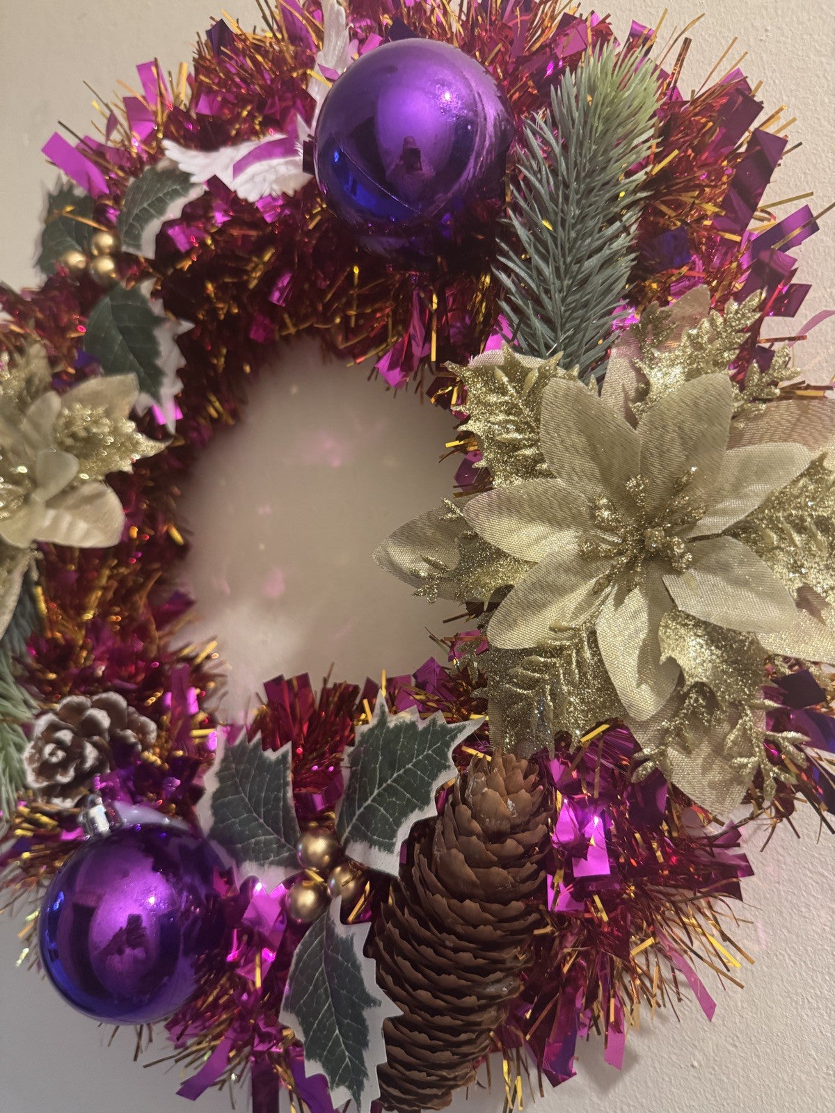 Christmas Pink And Gold Wreaths For Front Door With Lights