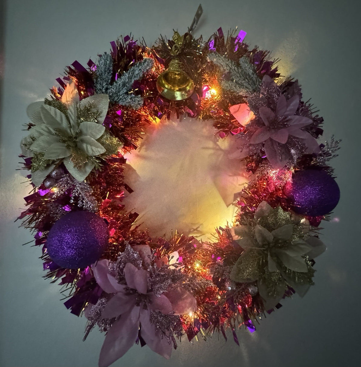 Christmas Wreath Purple and Gold with Lights for Front Door Christmas Wreath UK