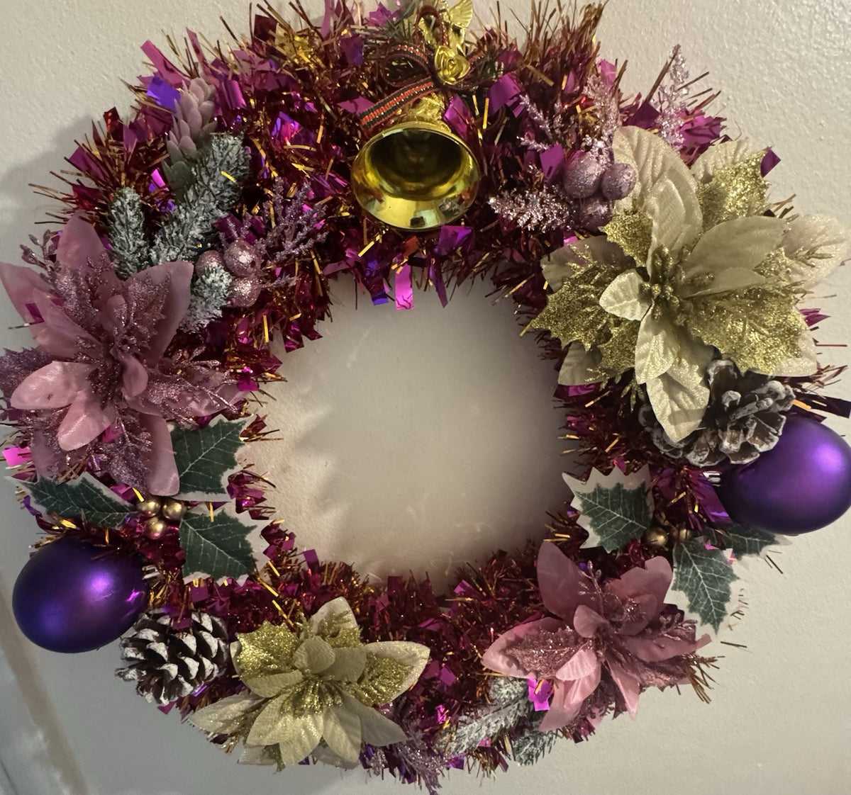 Christmas Wreath Purple and Gold with Lights for Front Door Christmas Wreath UK
