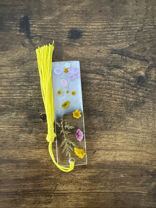 Pressed Flower Bookmark Real Flowers Gift Handmade Resin with Tassel Yellow