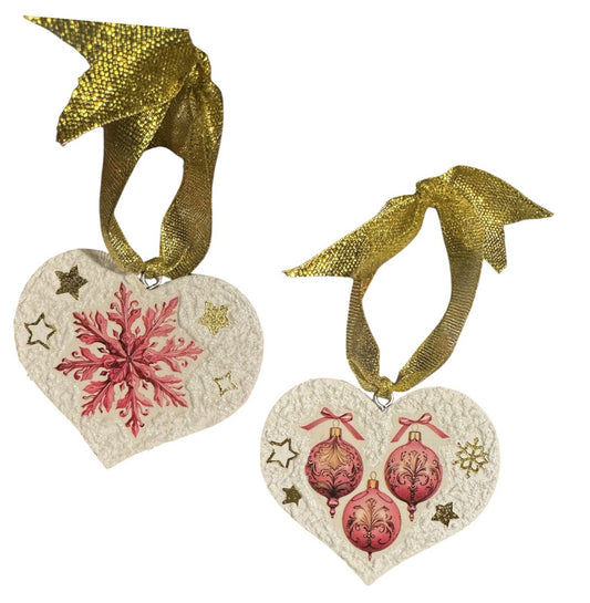 Christmas Heart Shaped Acrylic Festive Traditional Xmas Tree Decoration 5 pieces