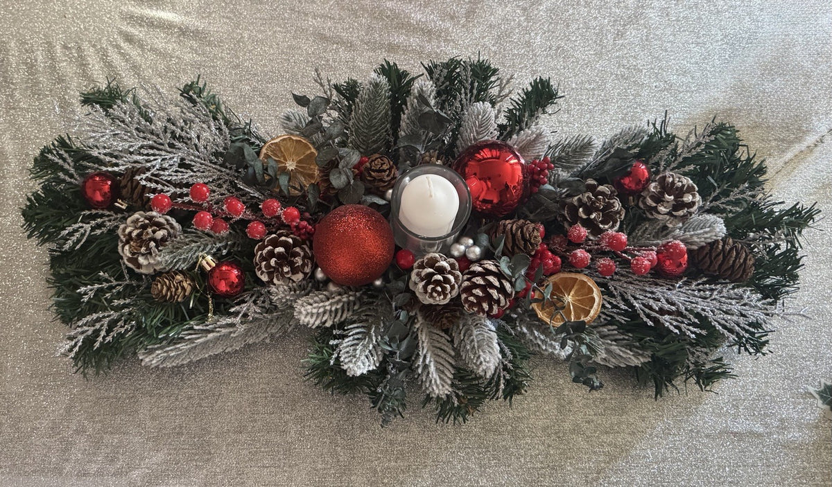 Christmas Candle Centrepiece Table Decoration With Dried Eucalyptus Pine Cone Uk