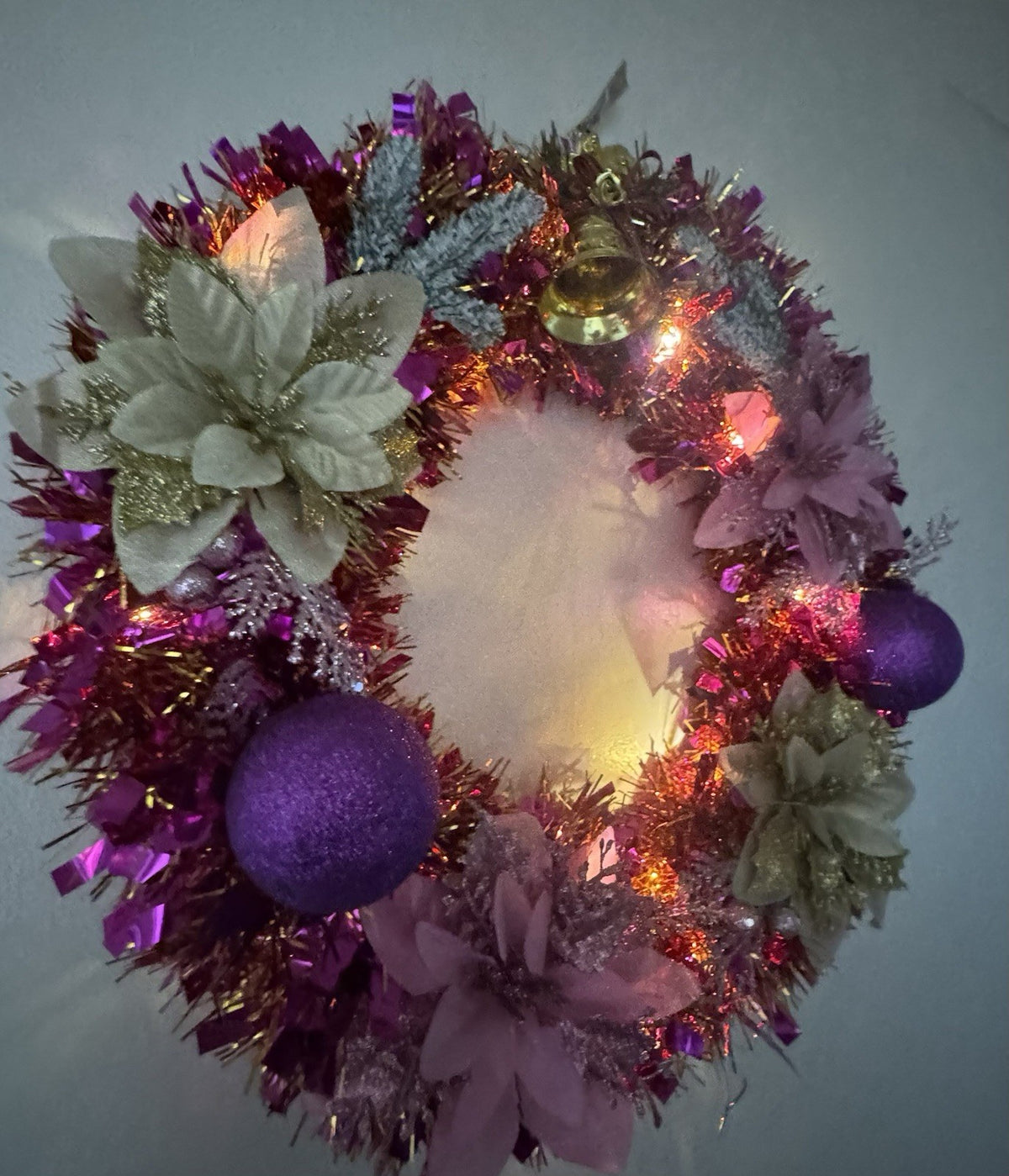 Christmas Wreath Purple and Gold with Lights for Front Door Christmas Wreath UK