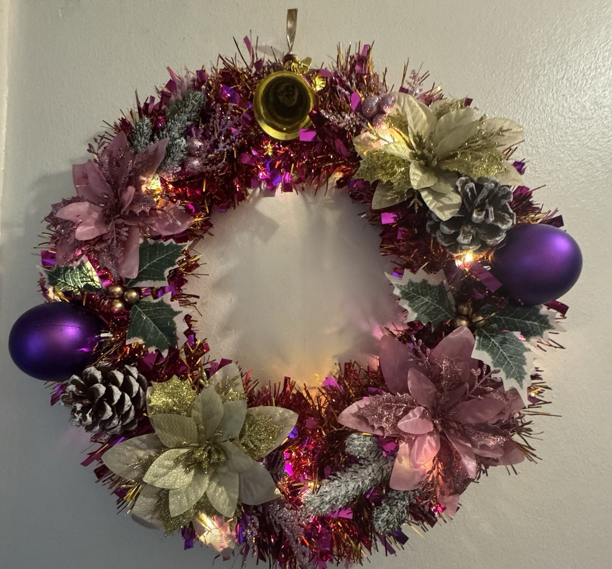 Christmas Wreath Purple and Gold with Lights for Front Door Christmas Wreath UK