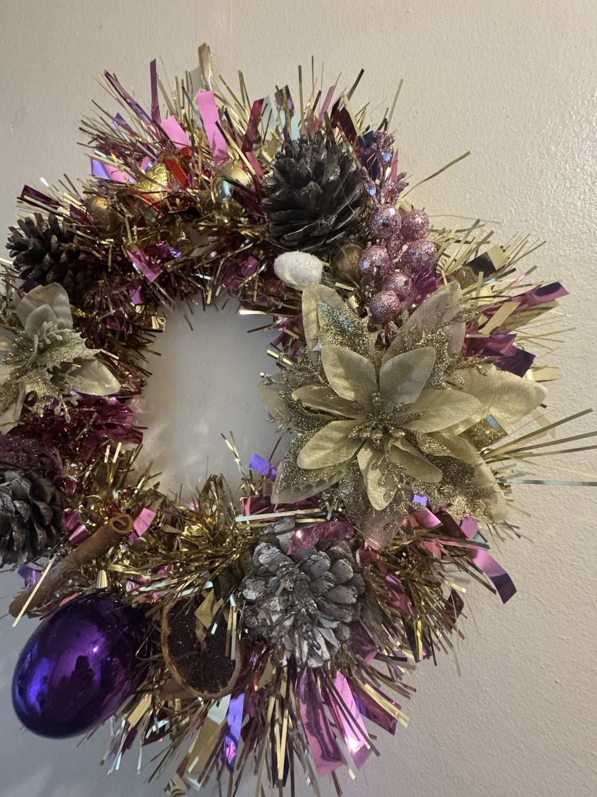 Christmas Wreath Pink and Gold with Lights Christmas Decoration Xmas Wreath
