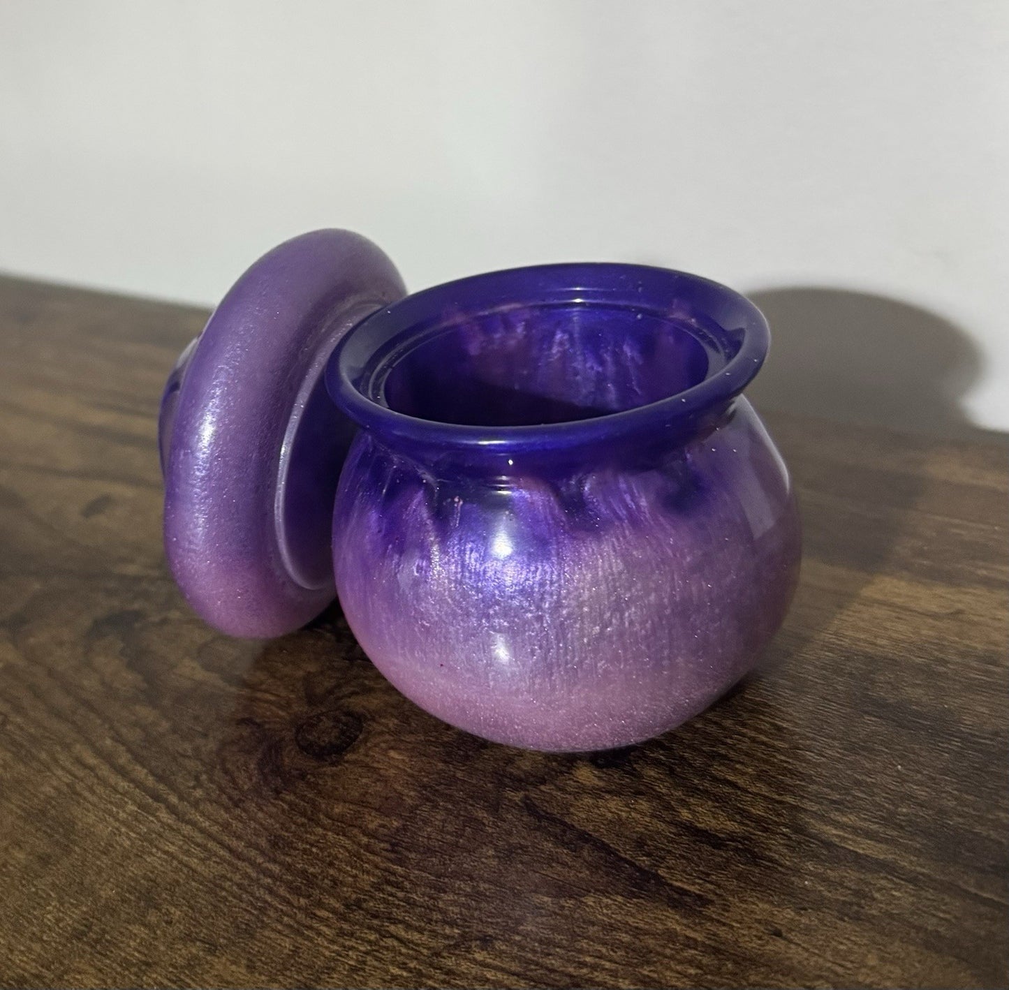 Resin Faceted Jewellery Storage Jar Hand Crafted Purple Sparkle Trinket Box