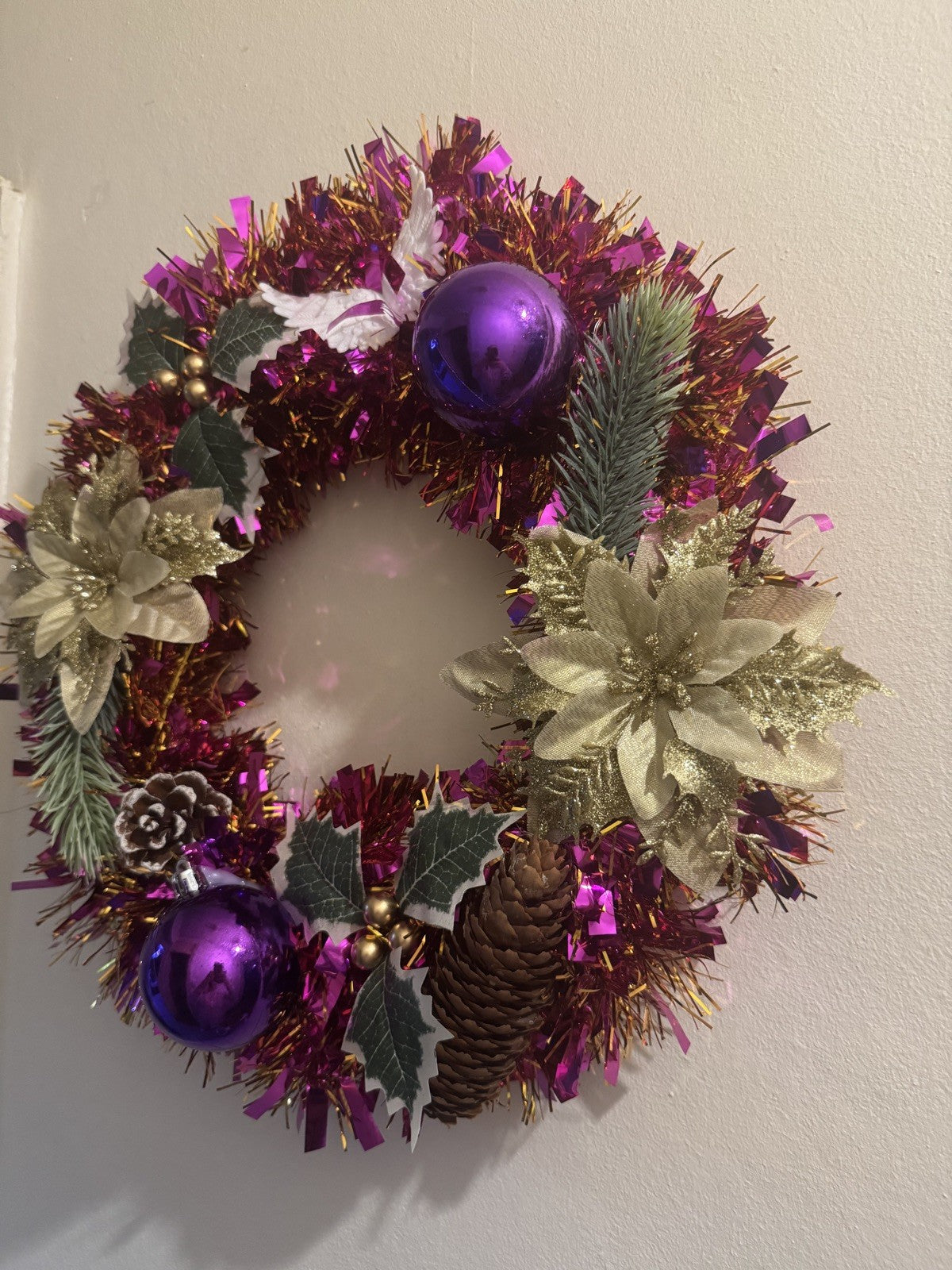 Christmas Pink And Gold Wreaths For Front Door With Lights