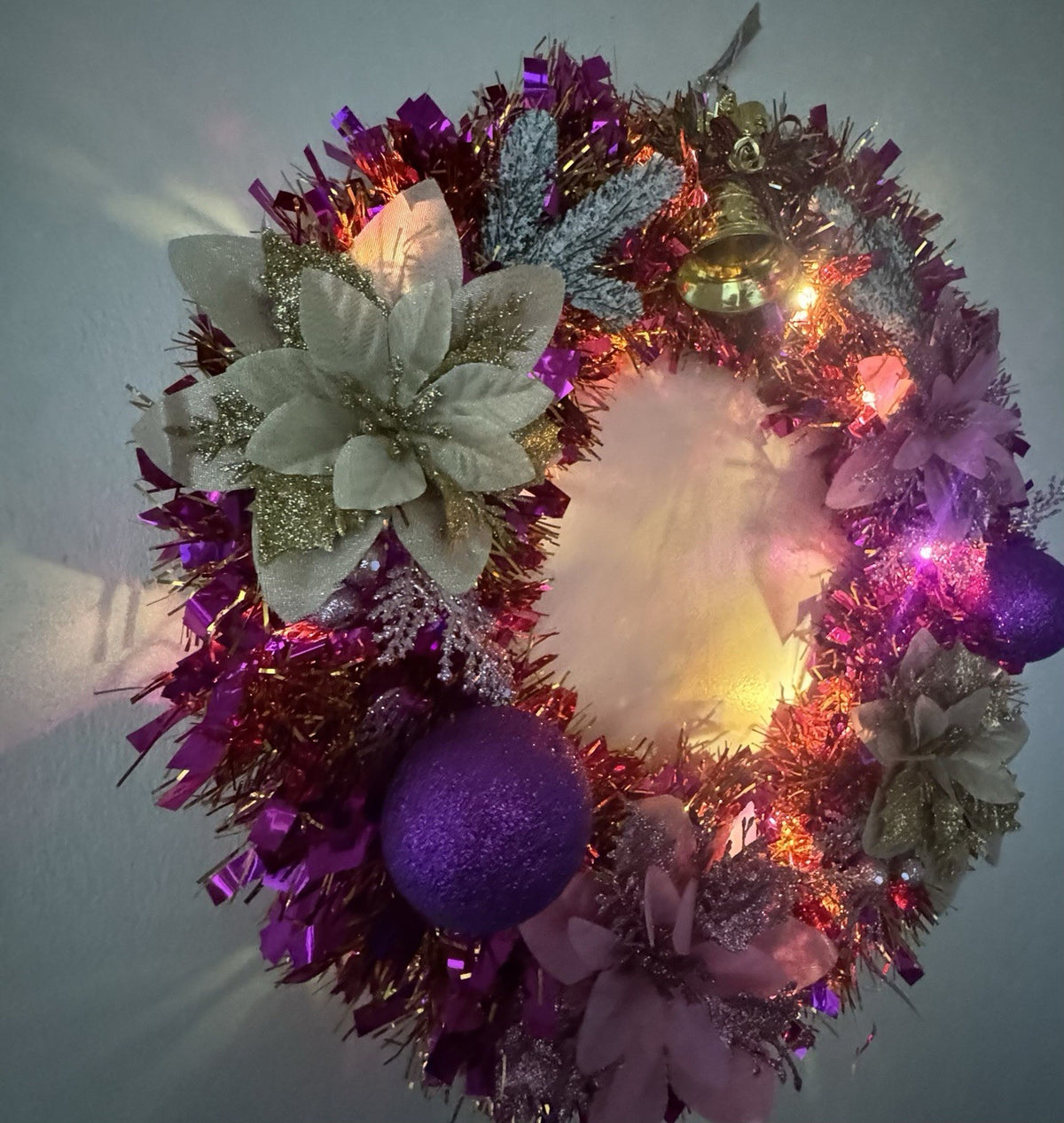 Christmas Wreath Purple and Gold with Lights for Front Door Christmas Wreath UK