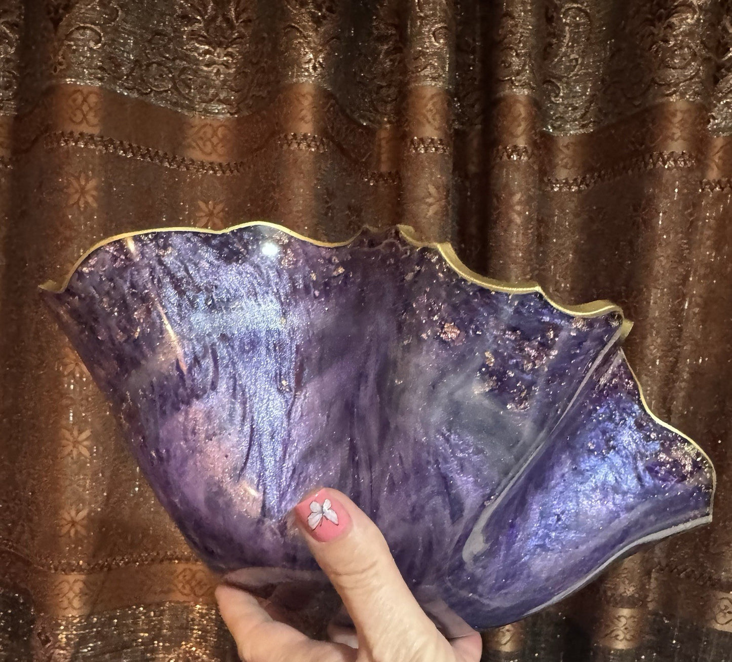 Purple Resin Decorative Bowl – Gold Foil Accent Handmade Home Decor
