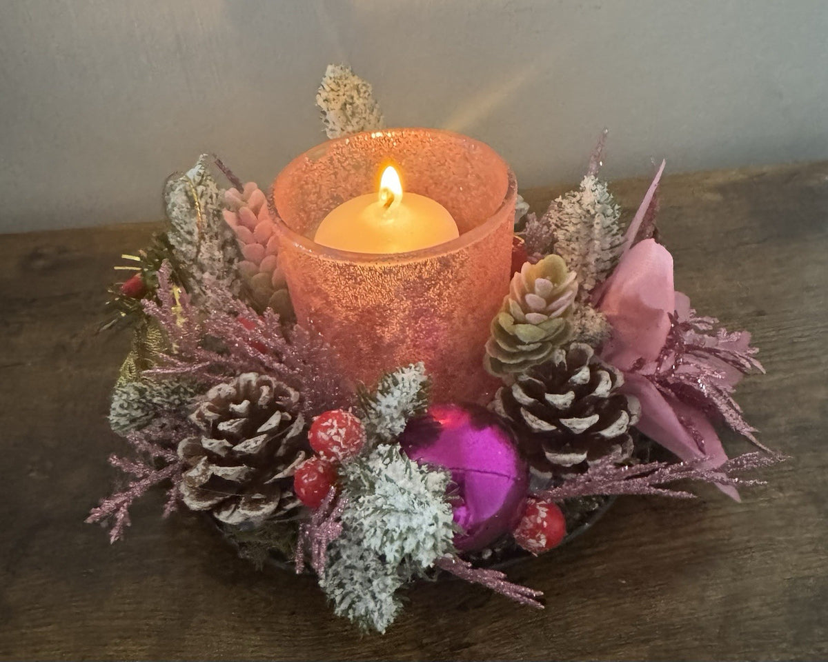 Handmade Pink Christmas Candle Centrepiece Festive Table Decoration Home Decor