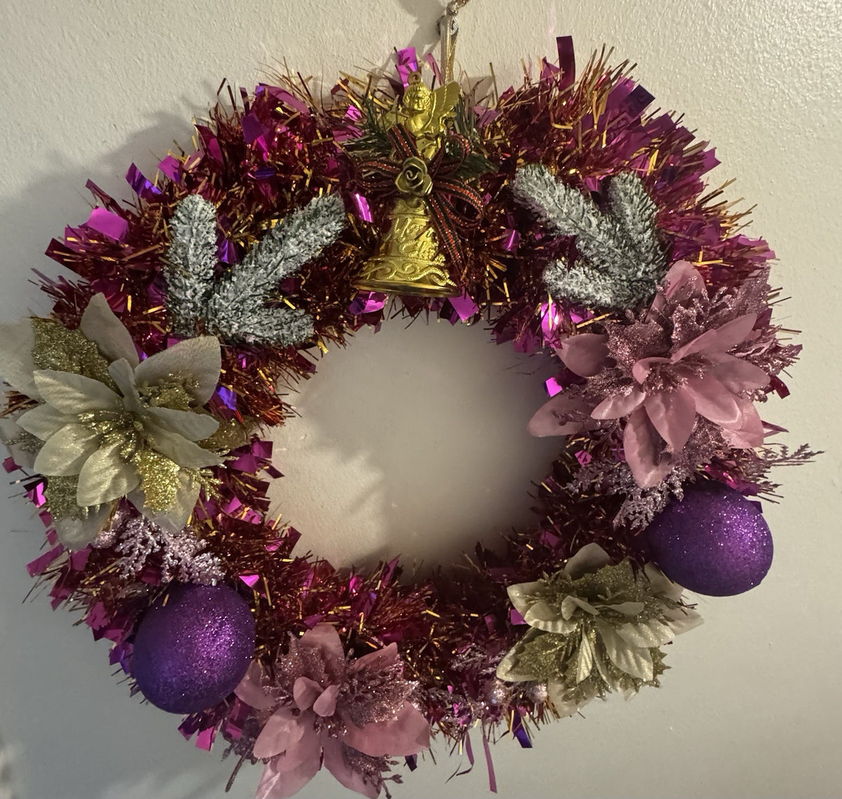 Christmas Wreath Purple and Gold with Lights for Front Door Christmas Wreath UK