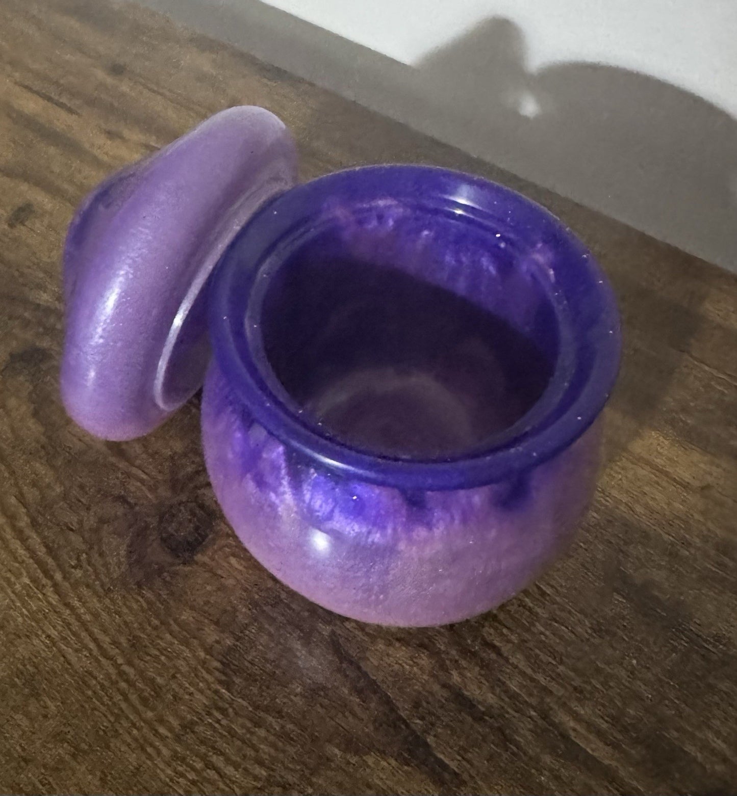 Resin Faceted Jewellery Storage Jar Hand Crafted Purple Sparkle Trinket Box
